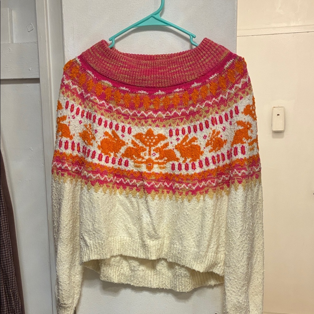 Pink & Orange Fair Isle Cropped Sweater - Womens